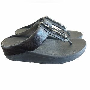 FitFlop Fino Black Crystal-Chain Sandals Size 7